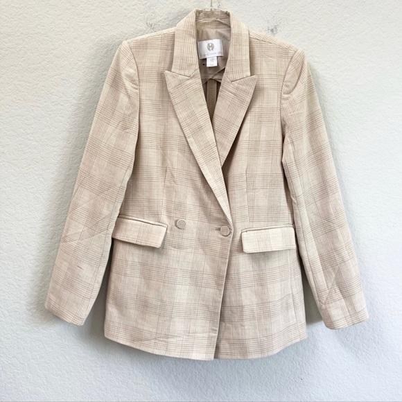 NWT House of Harlow 1960 Tan and Cream Plaid Blazer Sz XS - Picture 1 of 7